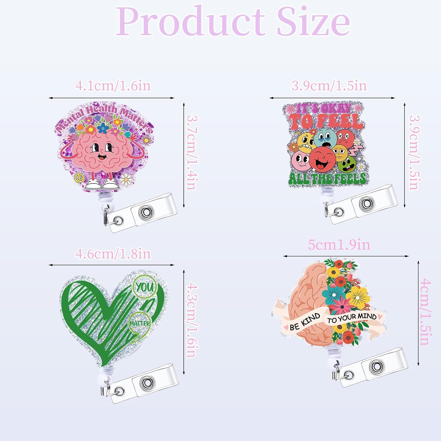 Mental Health Matters Badge Reel - NOVBAUB 4PCS Healthcare Badge Reel for Healthcare Worker Medical Badge Holder Retractable Clip Nurse Funny Badge Reels Be Kind to Your Mind Neuro Gifts Accessories - Image 2