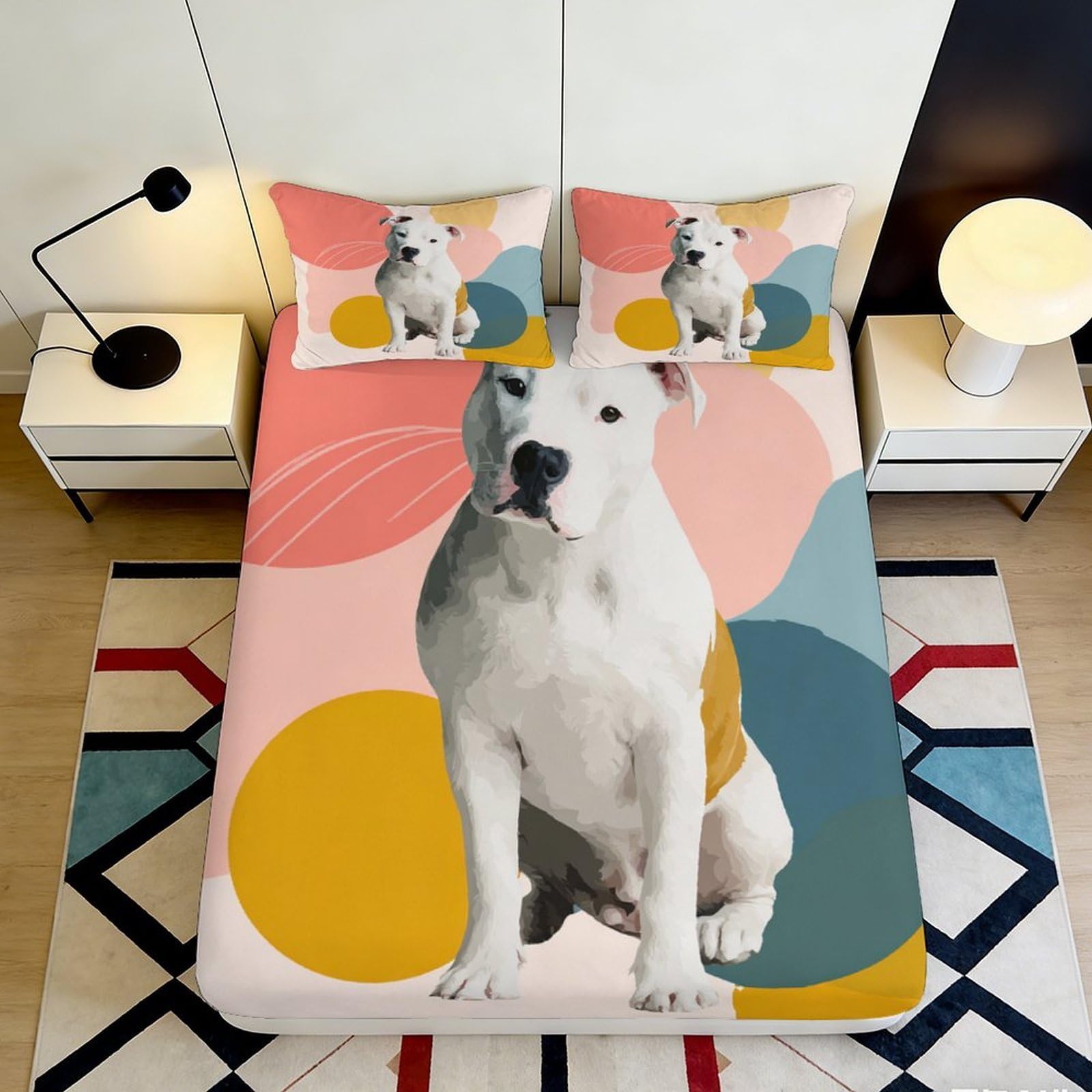 Qjzxknhpgr Style-6 3D Printed White Dog Abstract Fitted Sheet Microfiber Soft Colourful Bed Cover For Bedroom Dorm Mattress Protection Decor 90X200x25cm