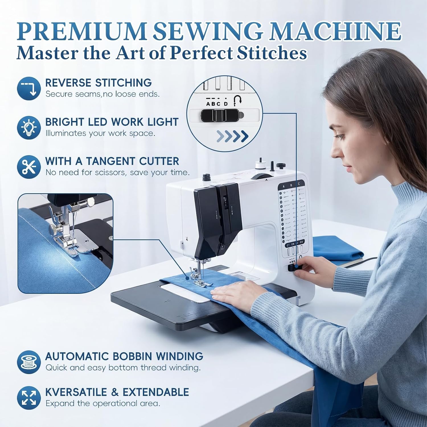 Máquina De Coser Eléctrica De 38 Puntadas Con Mesa De Extensión, Mini Máquina De Coser Portátil Para Principiantes, Uso Doméstico, Reparación De Ropa, Acolchado, Manualidades, Espacios Pequeños,