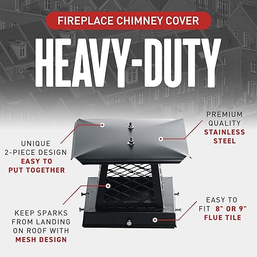 Miniatura 3 de Chimcare - Tapas de chimenea galvanizadas negras, tapa de chimenea de acero inoxidable de una sola combustión, cubierta de chimenea resistente a la