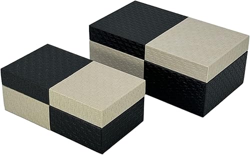 Miniatura 7 de Galt International Cajas de almacenamiento decorativas de cuero vegano, caja grande y pequeña con tapa con bisagras, diseño de cuero a cuadros negro