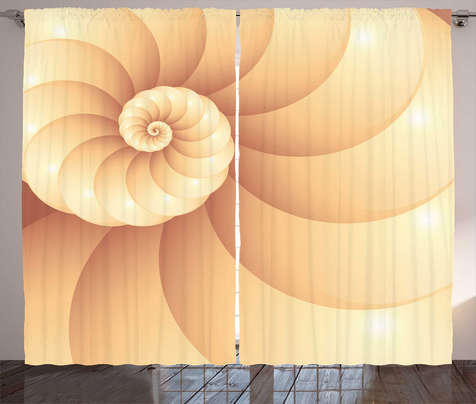 ABAKUHAUS Ślimak rustykalna zasłona, abstrakcja spiralna Helix, morze, do salonu, uniwersalna taśma do firan z pętelkami i haczykami, 280 x 175 cm, kremowa wielbłądzi i brzoskwinia