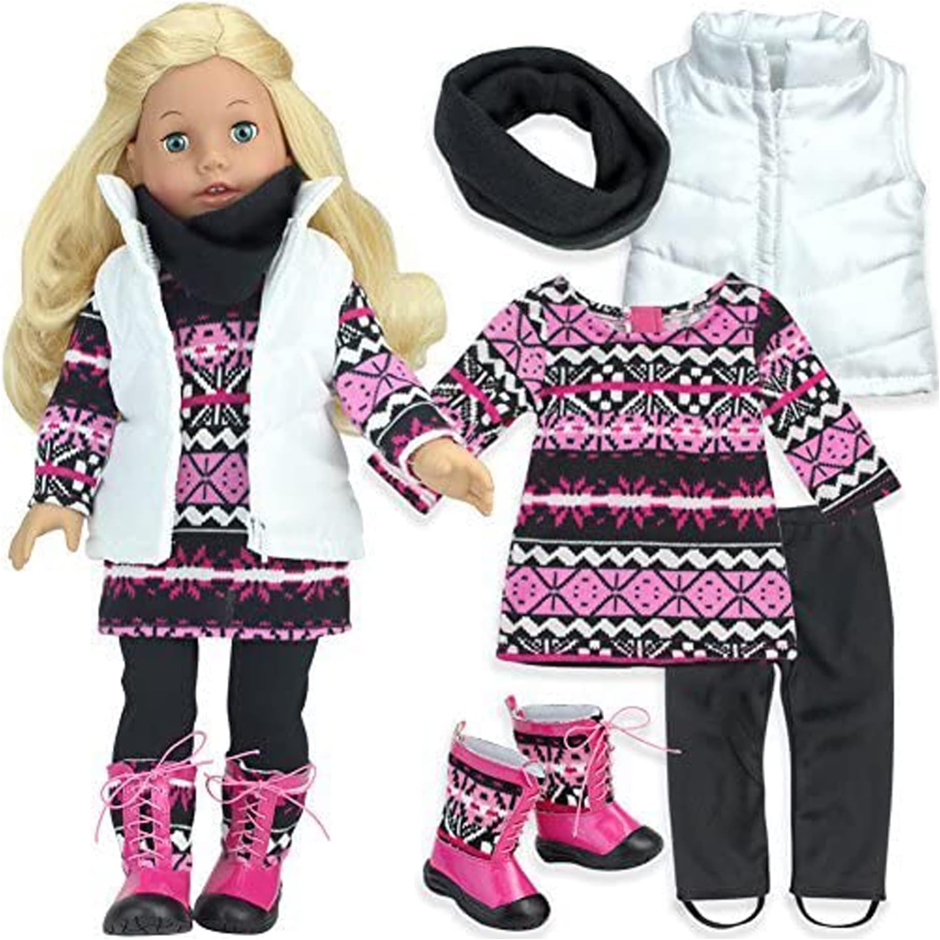 Sophia's Fair Isle Sweater, Leggings, Puffy Vest & Boots Outfit