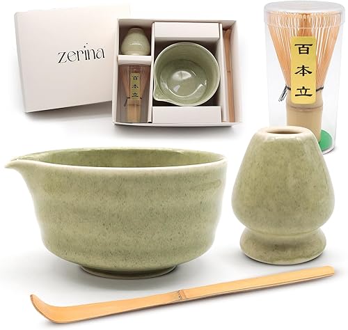 Juego de batidor Matcha  Juego de 4 piezas de té Matcha ideal para la preparación de té matcha. Proporciona un viaje de ceremonia de té auténtico y