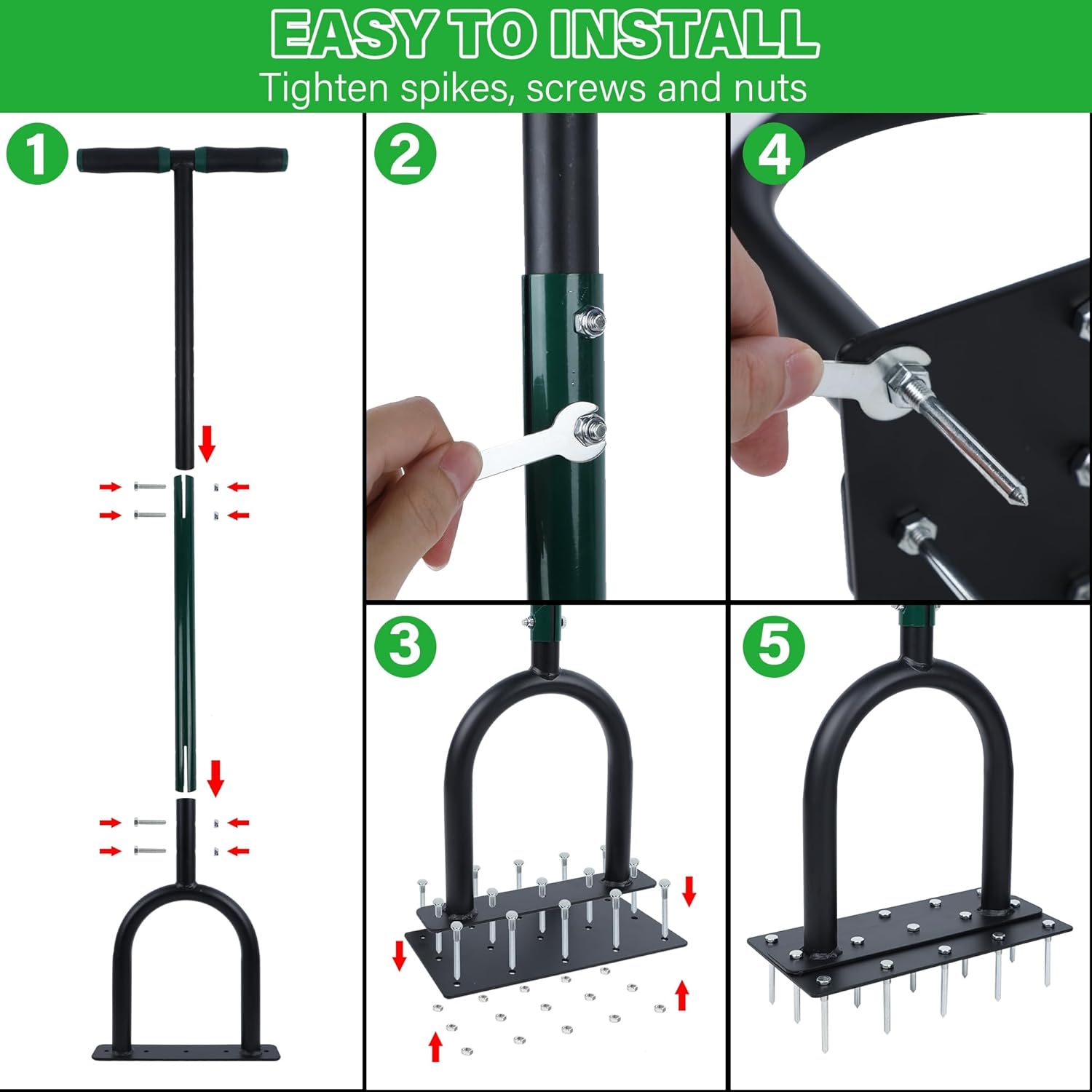 yofit 3-in-1 Manual Lawn Aerator Tool - Core & Spike Aerator with Changeable Heads (15 & 5 Spikes, Coring Head), Yard Aerators Tools with for Lawn Care, Grass Plug, Garden Soil (38.2 Inch)