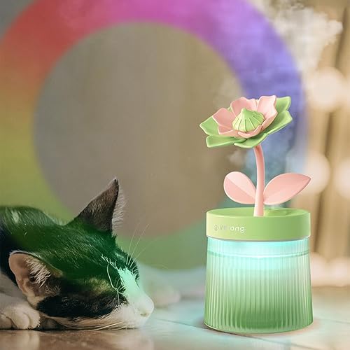 Miniatura 5 de Humidificador de niebla fría de 8.8 fl oz con linda flor, humidificador USB con luz, difusor de aceite esencial, difusor de aceite de aromaterapia
