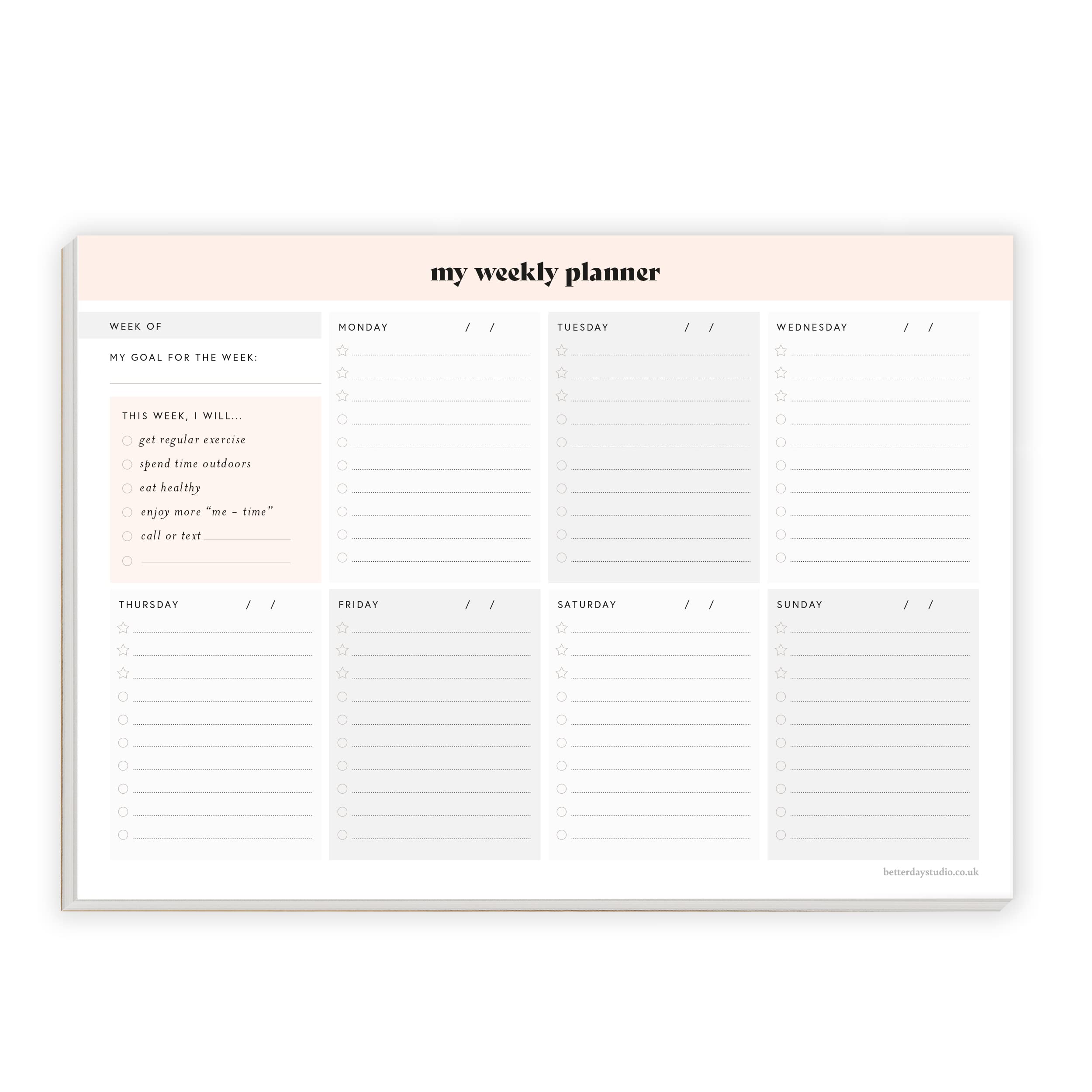 Printable Landscape Weekly Planner To Do List Pad A4 Size Our 6