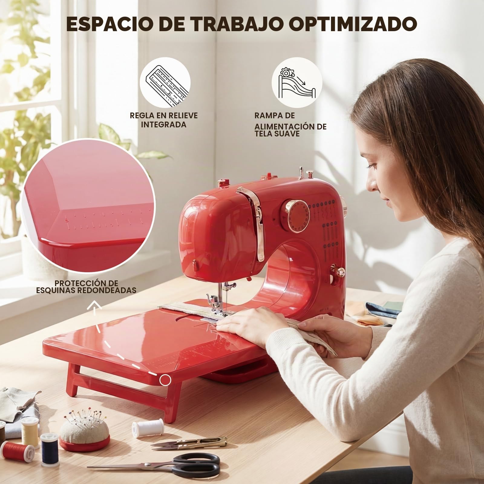 Mini máquina de coser eléctrica, 16 puntadas Multifuncional máquina de coser doméstica con doble aguja, juego de costura portátil para principiantes, arte DIY y acolchado