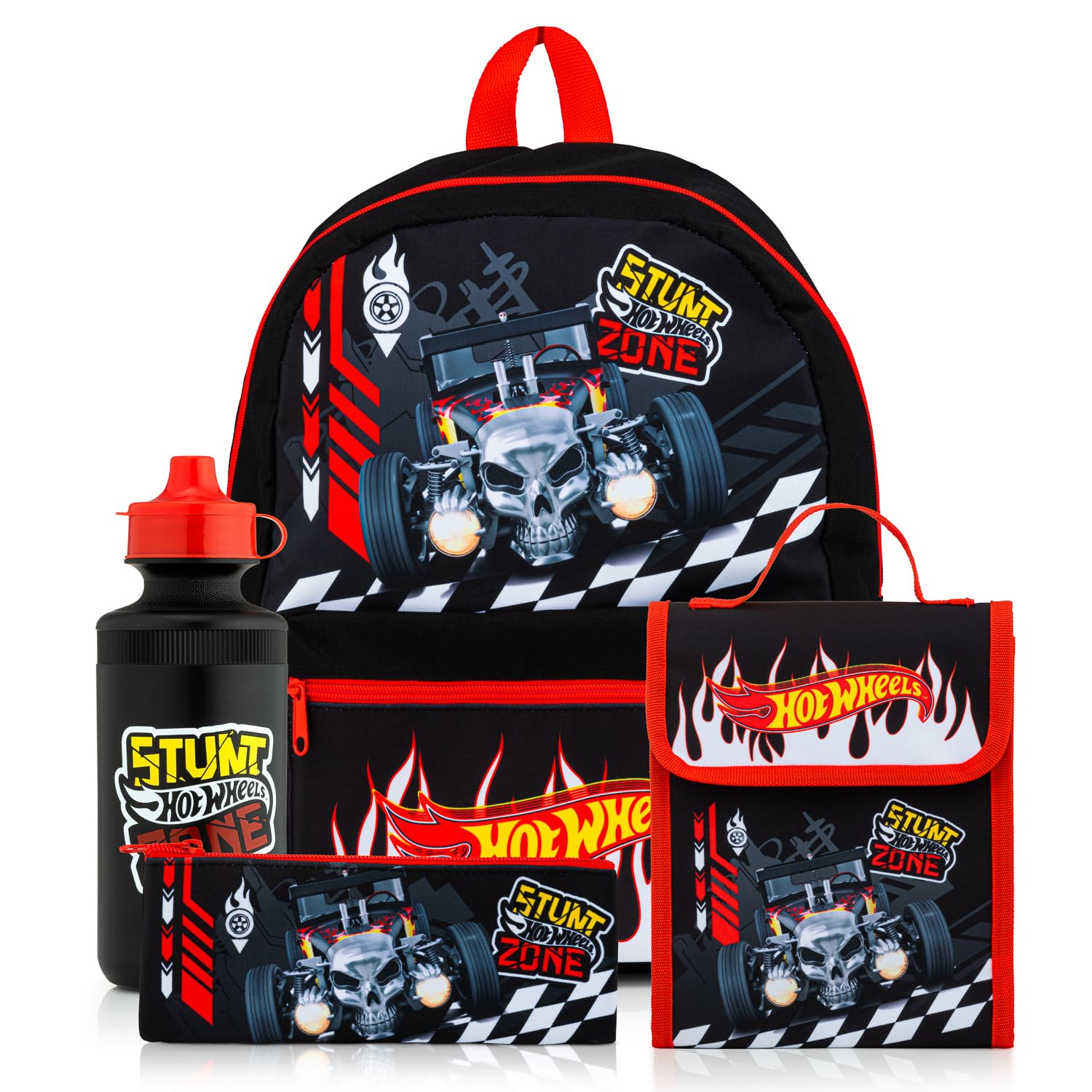 Hot Wheels Sac à dos pour enfant 4 pièces comprenant sac à déjeuner, bouteille d'eau et trousse à crayons