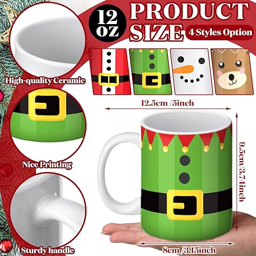 Miniatura 2 de Juego de 4 tazas de Navidad con copos de nieve, Papá Noel, elfo, muñeco de nieve, taza de café de Navidad de 12 onzas, regalo de Navidad a granel