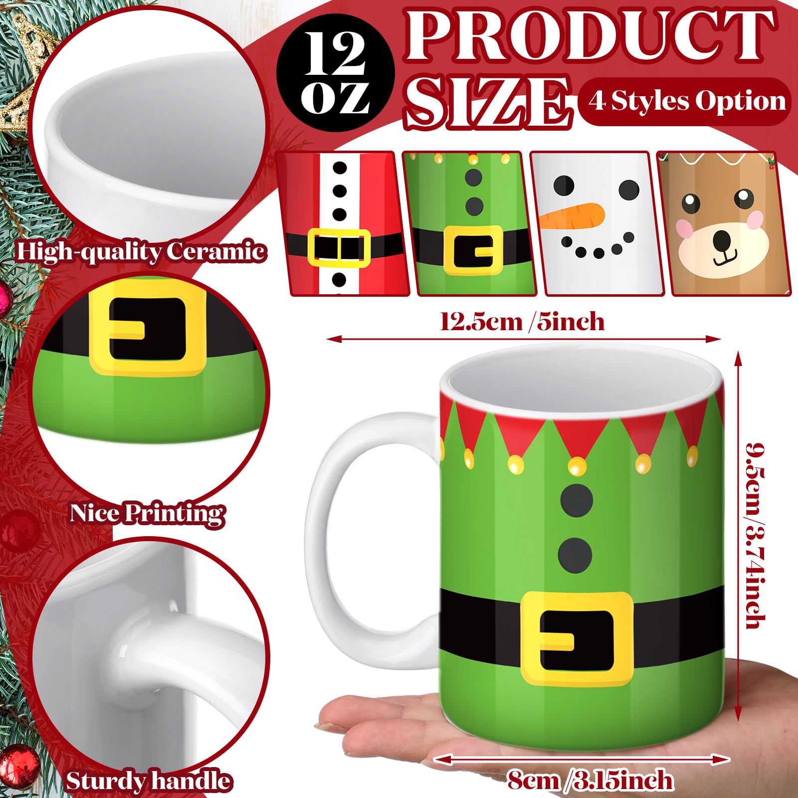 4 Stück Weihnachtstassen-Set Schneeflocke Weihnachtsmann Elf Schneemann Tassen Weihnachten Kaffeetasse 12 oz Weihnachtstasse Bulk Weihnachtsgeschenk für Kinder Frauen Männer Weihnachtsgeschenke