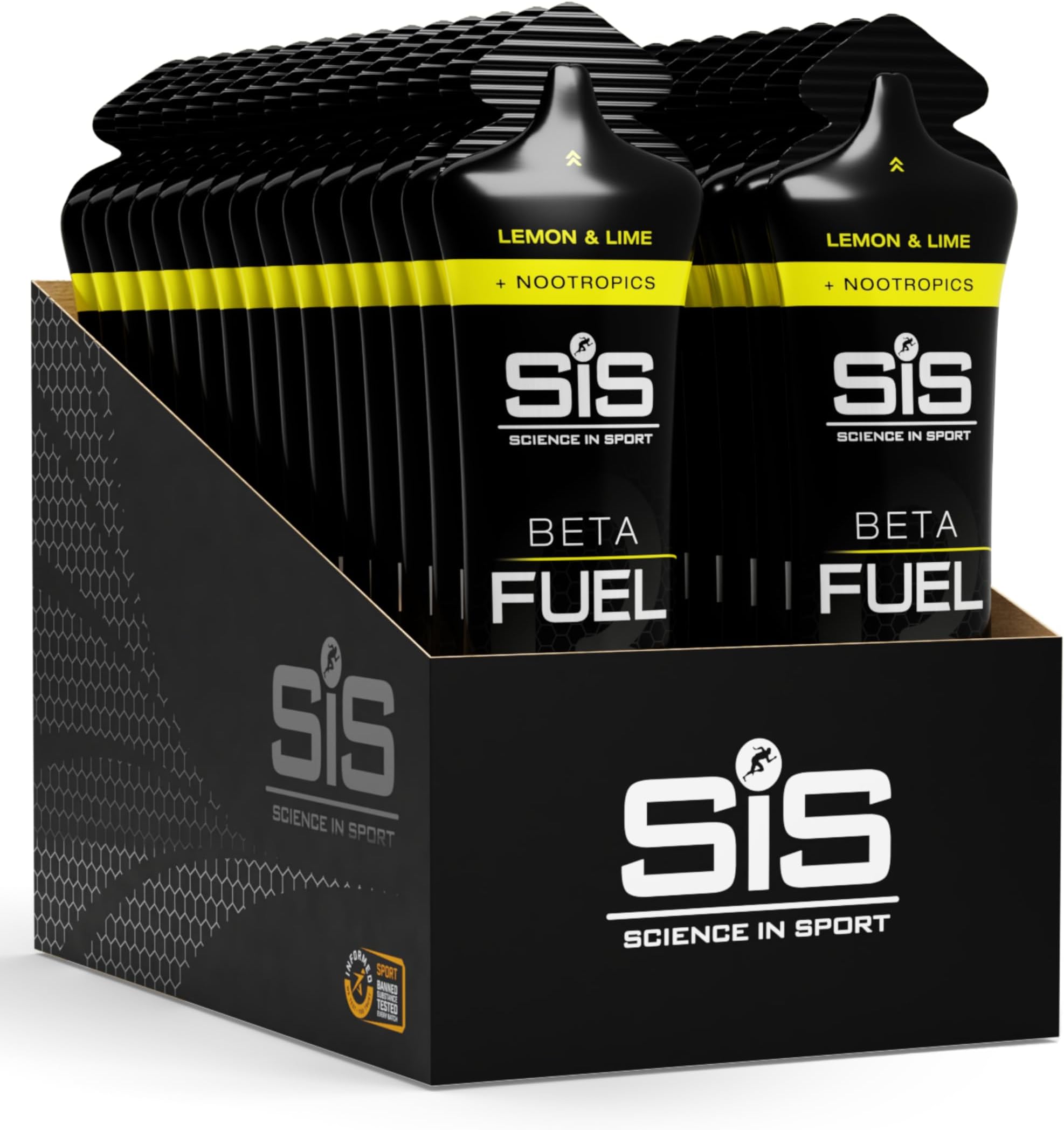 Science in Sport Beta Fuel - Electrolyte Gel - Dual-Source Carbohydrate Energy Gel with 200mg Sodium - 40g Carbohydrates, 1:0.8 Maltodextrin-Fructose Ratio - Lemon & Lime - 30 Pack