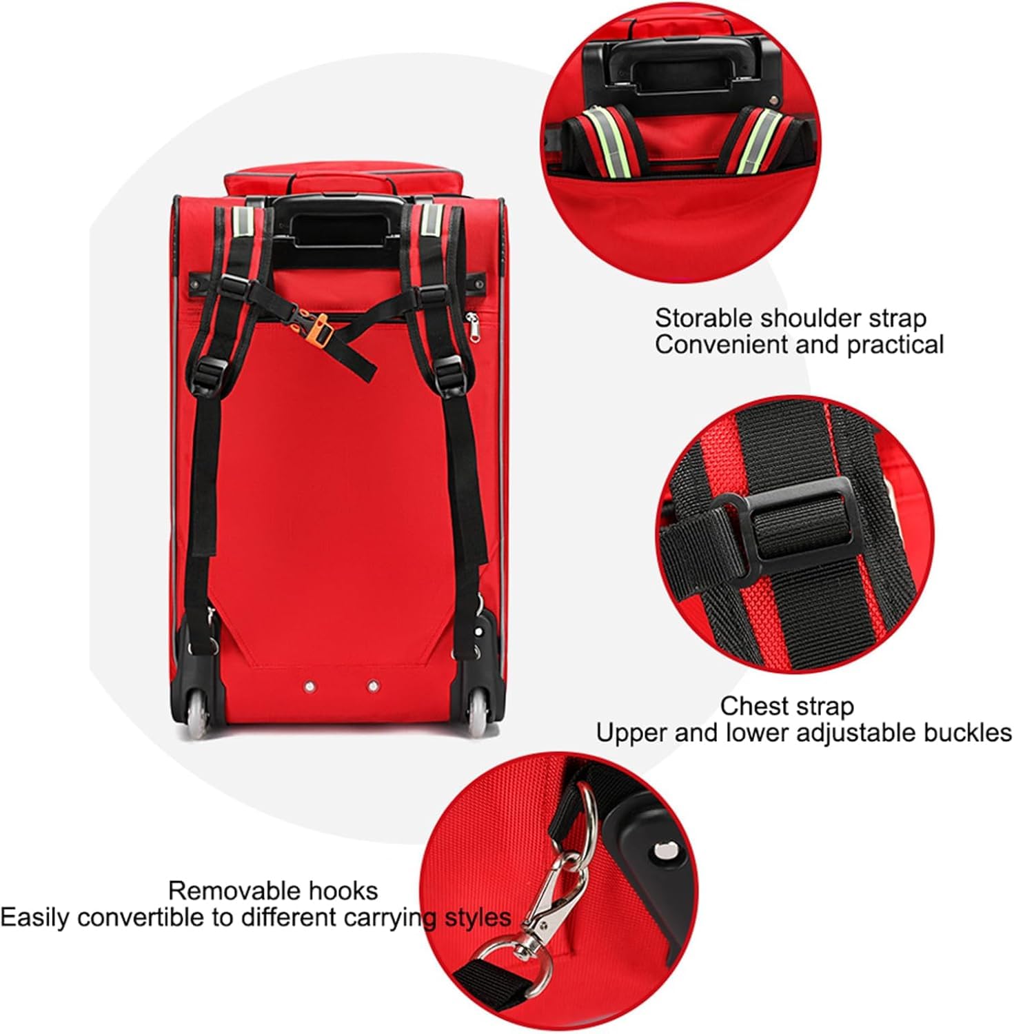 Bolsa portátil para botiquín de primeros auxilios con ruedas y divisores, bolsa impermeable de gran capacidad para emergencias, rescate al aire libre y senderismo