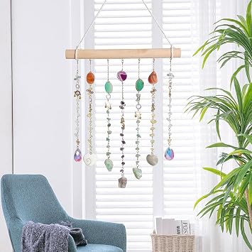 Agate Crystal Sun Catcher Decor - Dream Catcher Handcrafted with Natural Stones & Wood - Gift for Housewarming, Mothers Day, Wedding for Family and Friends - Room, Patio, Office Hanging Ornament