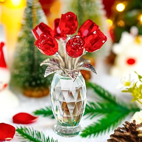 Vista 27 de H&D HYALINE & DORA Figura de flores moradas de cristal, regalos de rosas para mamá, esposa, abuela, adorno coleccionable de flores de cristal, Día