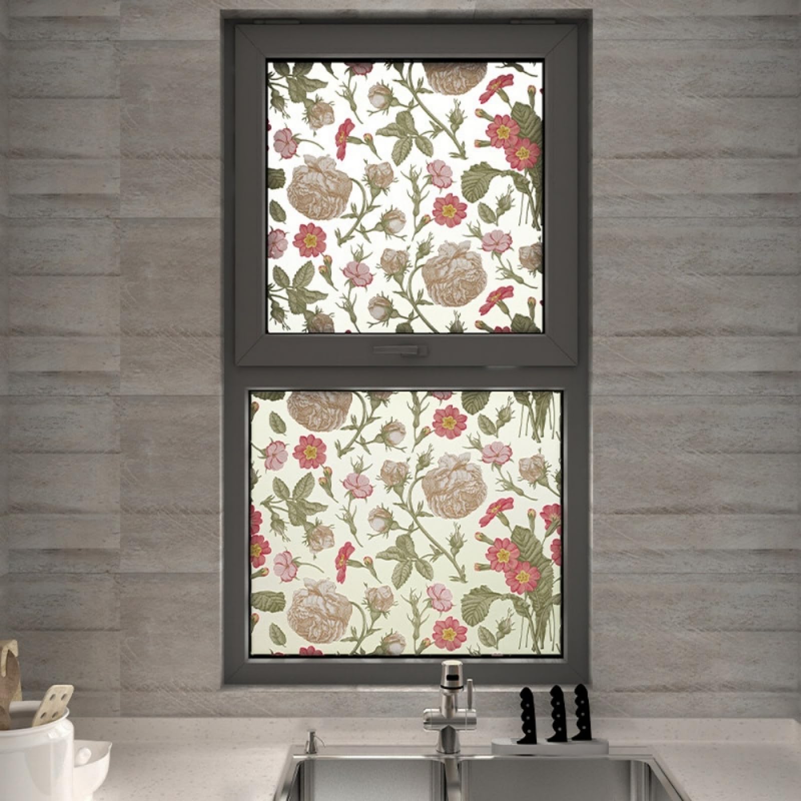 Vinilo Adhesivo Cristal Decorativo Flores Rosadas Blancas Vinilos para Cristales Privacidad Estatico Anti UV Reutilizable para Oficina Dormitorio Sala de Estar Vinilo para Ventanas