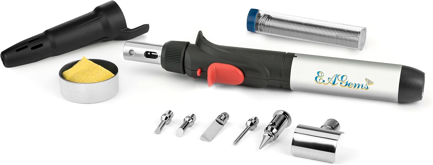 Butane Soldering Iron Torch, a Multipurpose Solder Station Kit with Welding and Hot Knife Tool Accessories - Set has 7 tips and is Self-Igniting with Adjustable Flame, Great Woodworking or DIY Gift