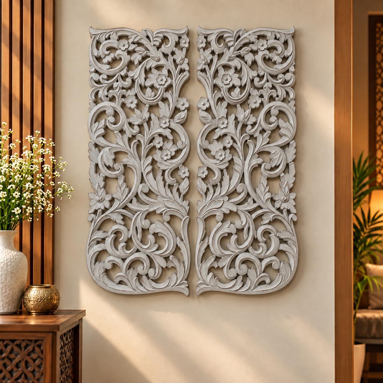 Floral MDF Wall Panel - Walnut Design -12