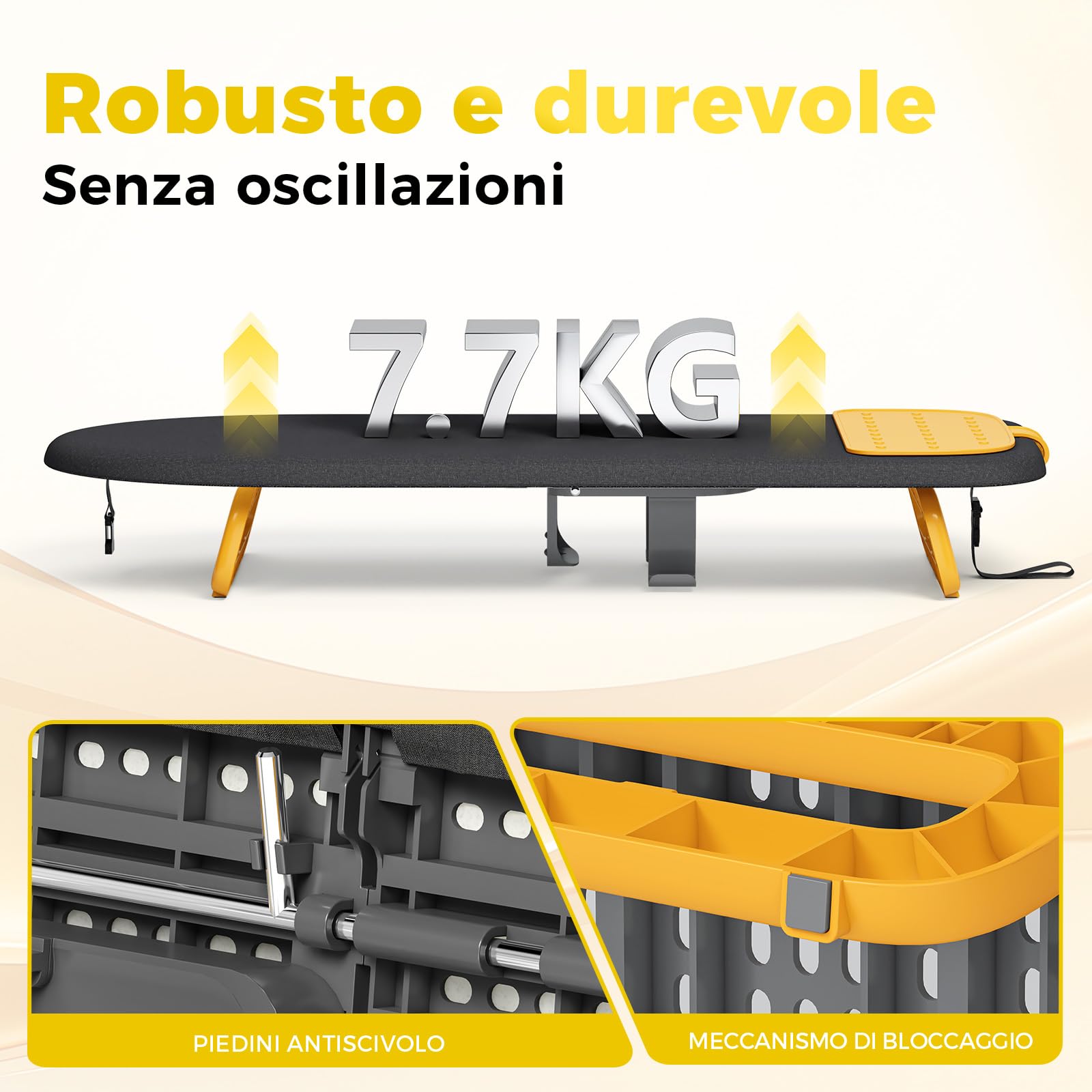 KINGRACK Asse da stiro, con poggiaferro, pieghevole, Nero | Pieghevole e compatta, facile da riporre, ideale per viaggi e dormitori