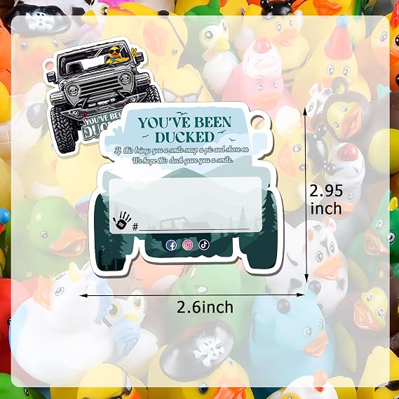 You've Been Ducked Card, 50Pack Duck Tag, Ducking Game Card, Ducked Tags, Rubber Duck for Tags, Grey JP Car Design, with Round Hole and Rubber Bands (Grey)