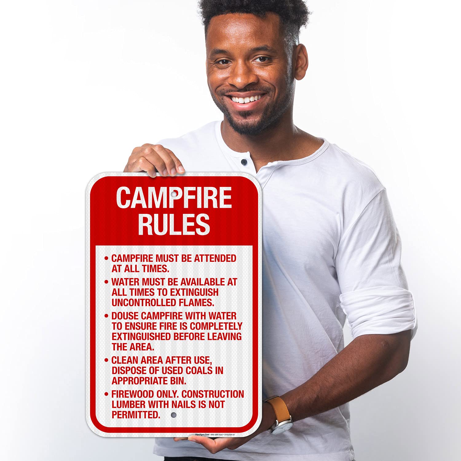 Campfire Rules Campfire Must Be Attended at All Times Water Must Be Available Sign, 12x18 Inches, 3M EGP Reflective .063 Aluminum, Fade Resistant, Made in USA