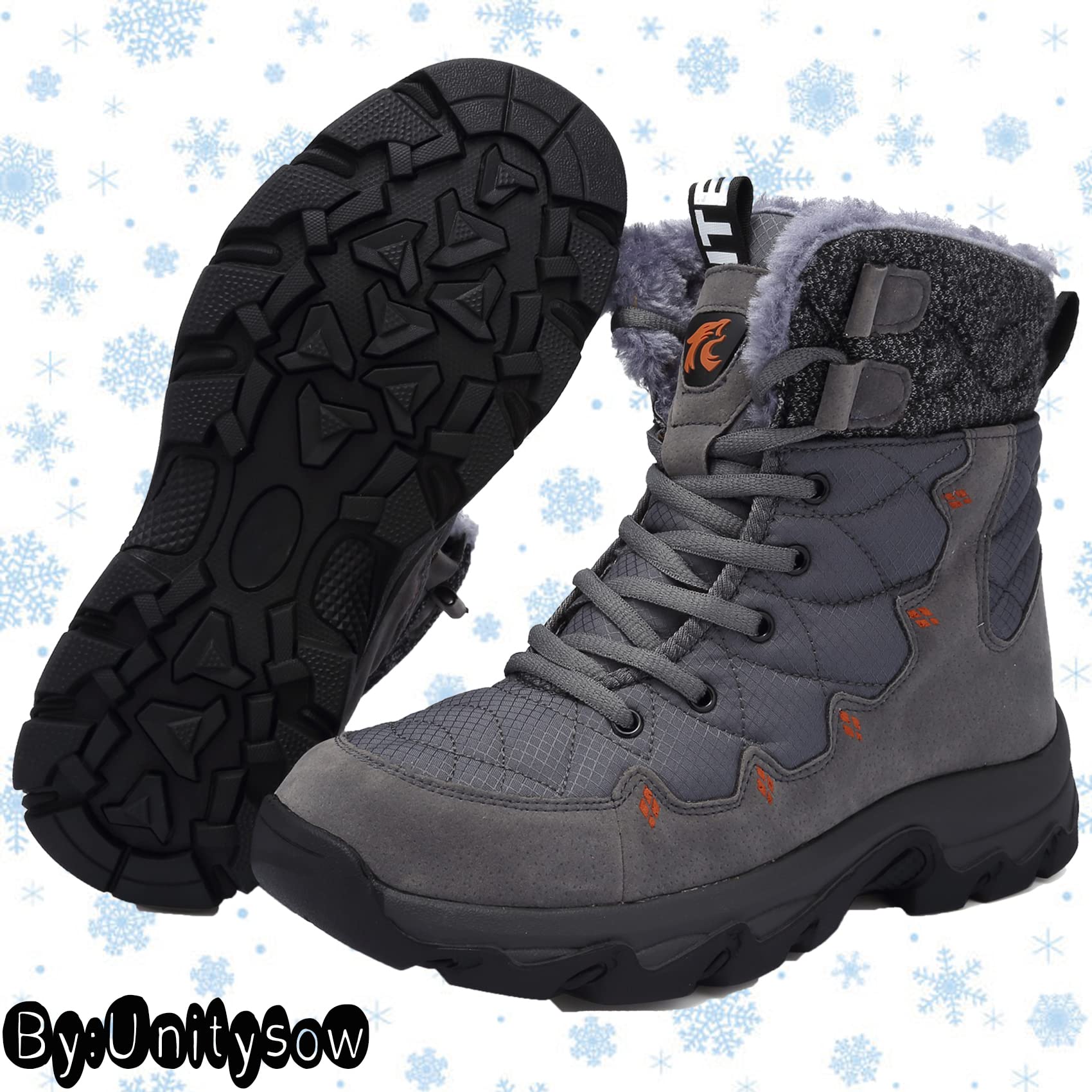 Unitysow Stivali da Neve Uomo Donna Caldi Pelliccia Stivali da Invernali Outdoor Impermeabili Scarpe da Neve Casual Stringate Stivaletti Scarpe da Inverno
