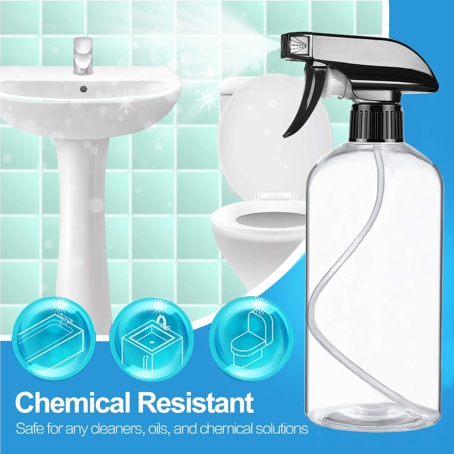 Empty Plastic Spray Bottles (2 Pack, 16.9 Oz) Clear Spray Bottle Refillable Containers Durable Adjustable Black Trigger Sprayer from Fine Mist to Stream for Hair Cleaning Solutions Gardening Plant