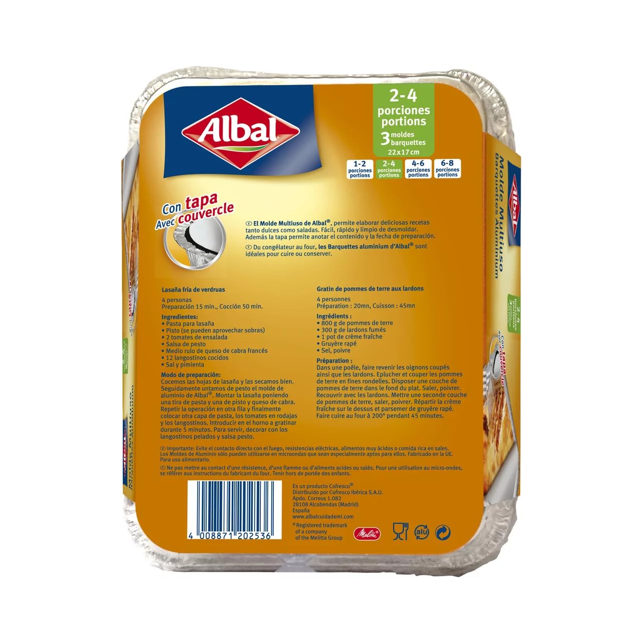 Albal - Moldes multiusos de aluminio con tapa (22 x 17 cm, 3 unidades, 12 unidades)