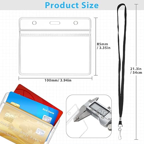 Miniatura 3 de Marspark 100 juegos de cordón transparente con soporte para identificación, cordón plano a granel con insignia retráctil, soporte de plástico para
