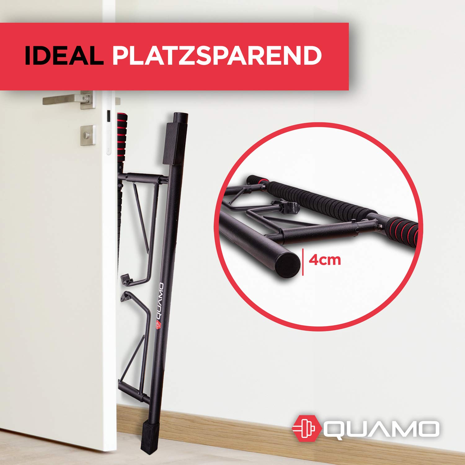 QUAMO BY LAVUR Klimmzugstange für Türrahmen | Stark & rutschfest | Einfache Montage ohne Schrauben | Ideales Home-Workout Equipment inkl. Widerstandsband