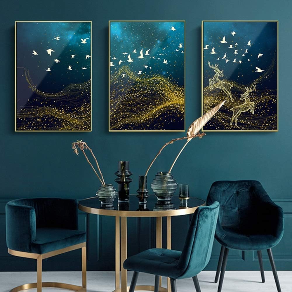 壁紙ポスター 装饰壁画 現代の装飾画 40 プレゼント おしゃれ 60センチメートル美しい壁画青い夜のキリントリプル壁画の大きさを描リビングルーム自宅のソファの背景の壁ライト装飾画 素敵な