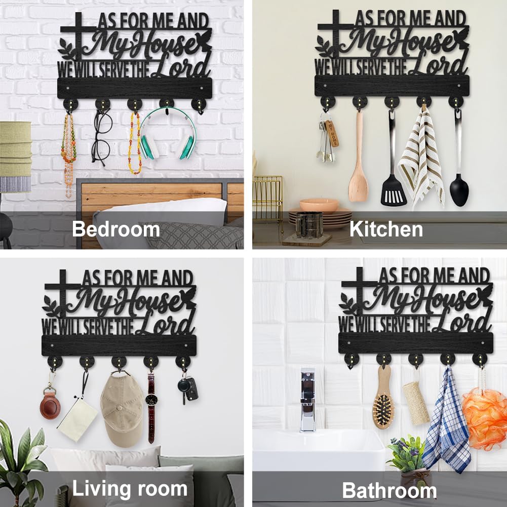 MAYJOYDIY Text Dove of Peace Wooden Key Holder for Wall As for Me and My House Key Hanger 11.8×7.9 Inch Wall Mount Coat Rack with 5 Alloy Hooks for Entryway Kitchen Office Bedroom Gift