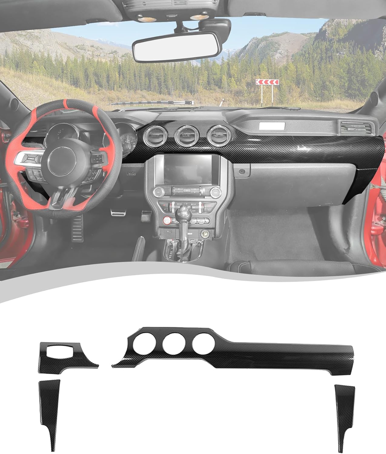 Hoolcar for Ford Mustang 2015-2023 Center Console Dashboard Panel Trim Frame Cover Interior Accessories, Carbon Fiber