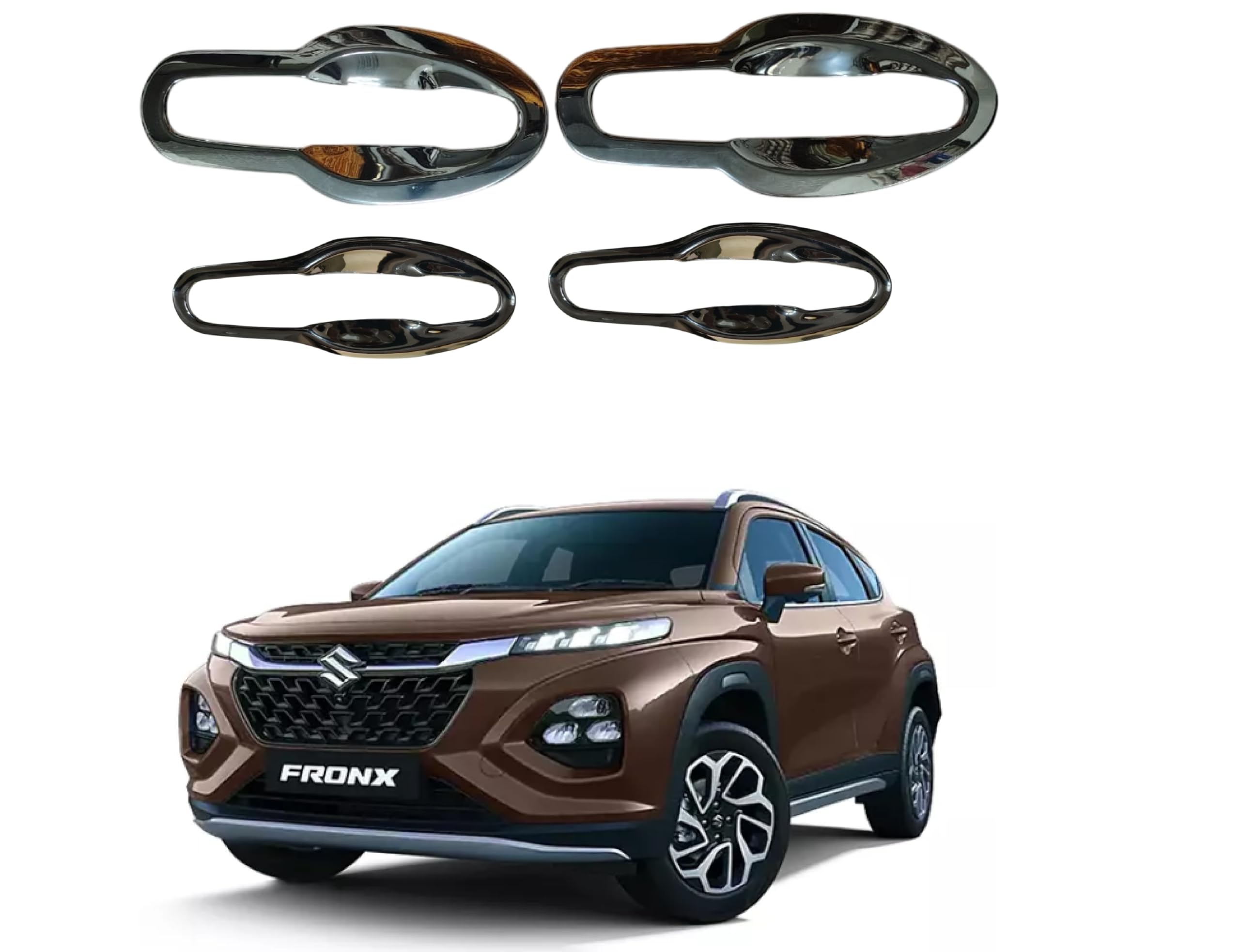 SF Smartfix Chrome Door Handle Bowl Finger Guards for Maruti Suzuki Fronx 2024, Silver, Finger Bowl, Set of 4 Pcs, with Adhesive Back-image-27