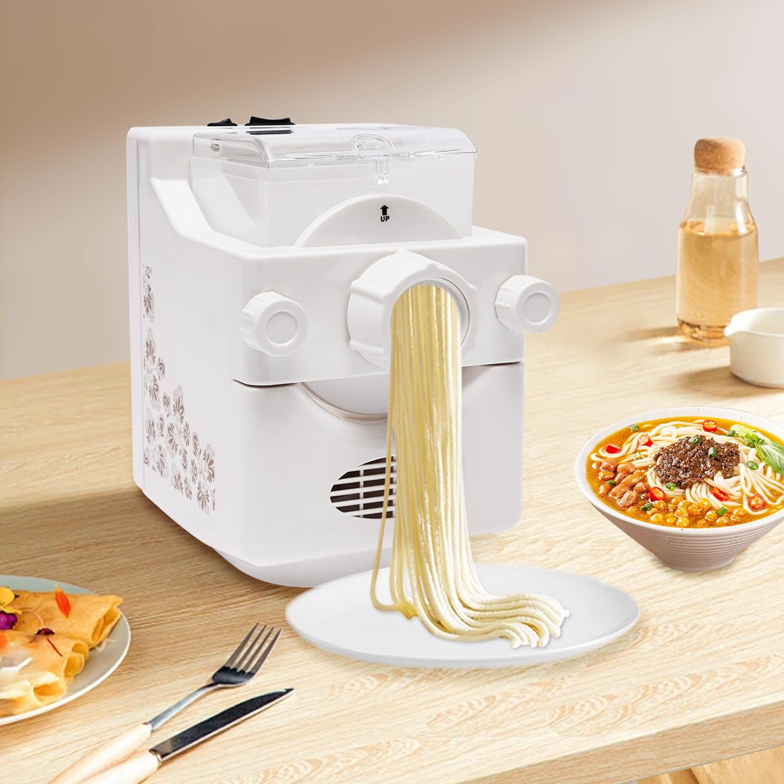 Machine à pâtes électrique Pasta Maker multifonction domestique machine à pâtes avec 9 disques de forme pour poches de pâte préparées, spaghetti, fettuccine et penne