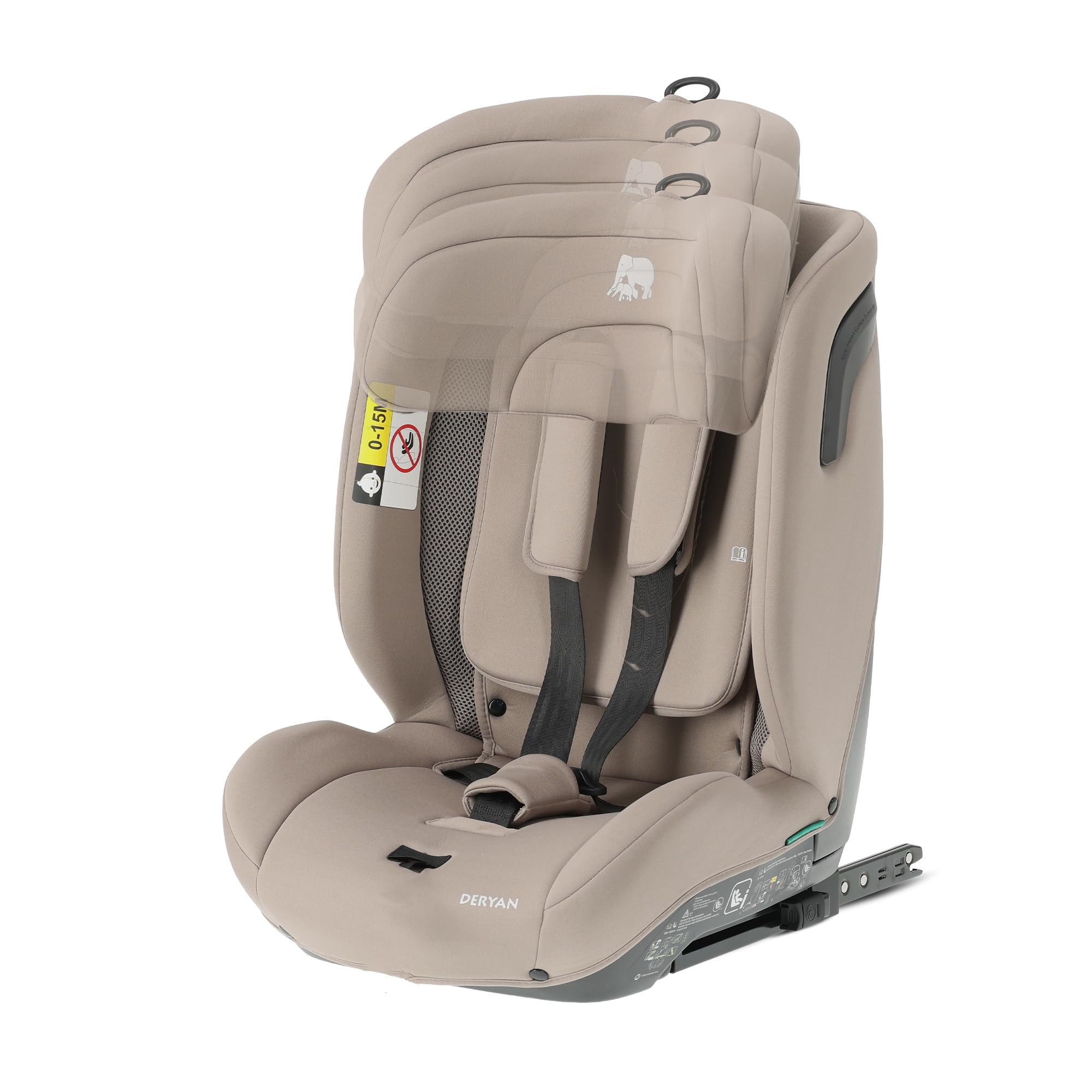 Deryan Carter Seggiolino Auto Bambino I-SIZE 75-150 cm, 9-36 kg, 1,5-12 anni, Gruppo 1/2/3, Testa Regolabile in Altezza 10 Livelli, Protezione Laterale, FWF, Copertura Rimovibile (Con ISOFIX)