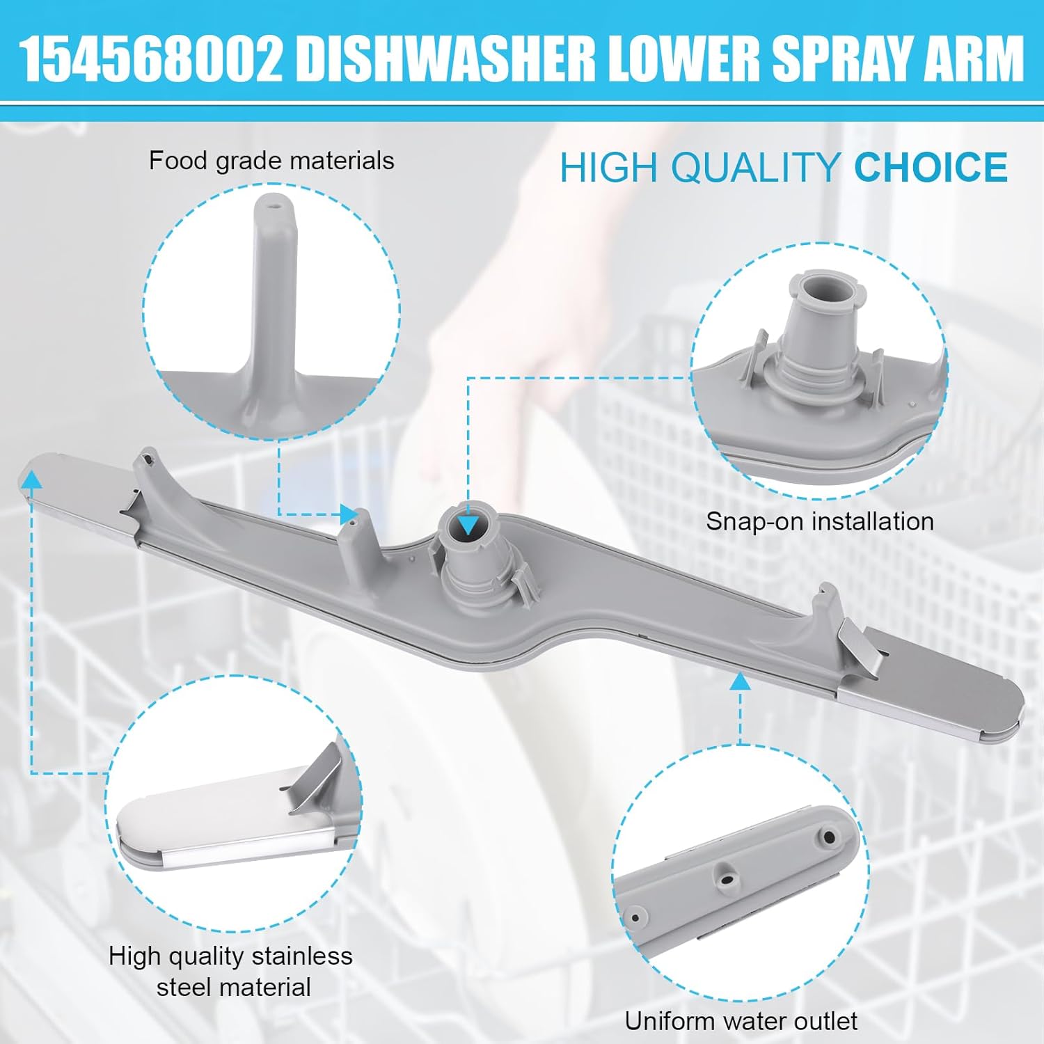 154568002 Dishwasher Lower Spray Arm for Frigidaire Kenmore Dishwashers 1545680 pw asm 5304517203 AP3958746 1196170 1542508 Dishwasher part 1543358 154414101 154250801 154250901 154281101