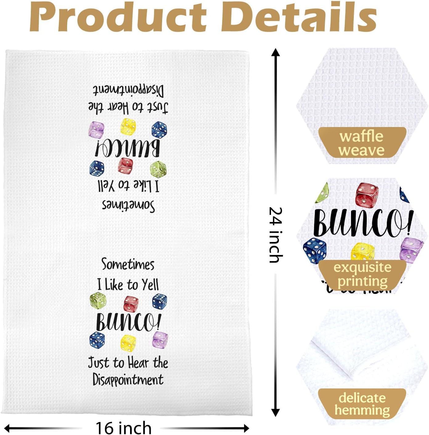 Funny Bunco Kitchen Towel - Bunco Gifts for Women Decorative Waffle Dish Towels, Gambling Gifts Hand Towels, Hostess Gift Decor Tea Towel, 16x24 Inch