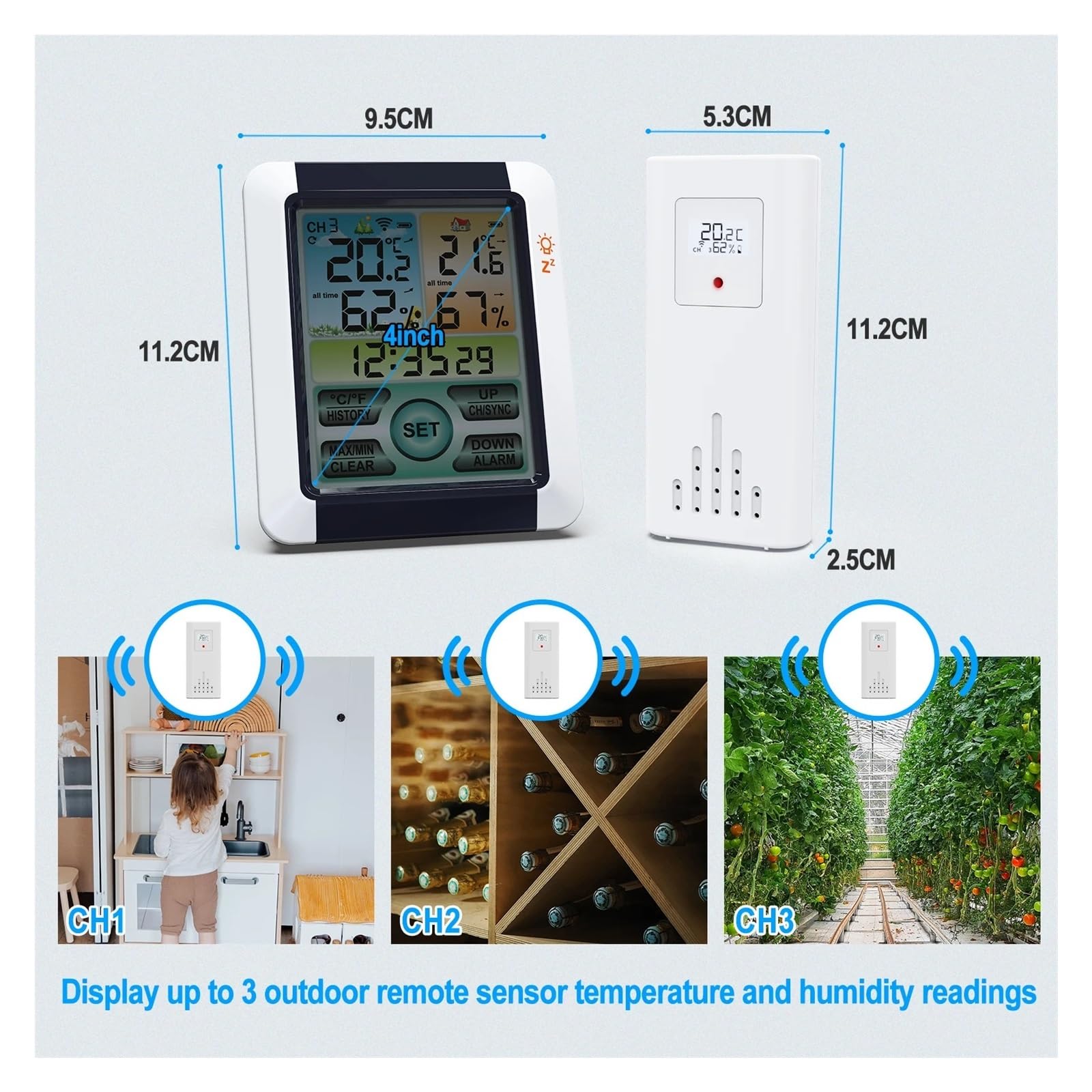 Termohigrometr Cyfrowa Stacja Pogodowa Zegar Wewnętrzna Prognoza Pogody Na Zewnątrz Barometr Termometr Higrometr Z Bezprzewodowym Czujnikiem Zewnętrznym(With 3 sensors)