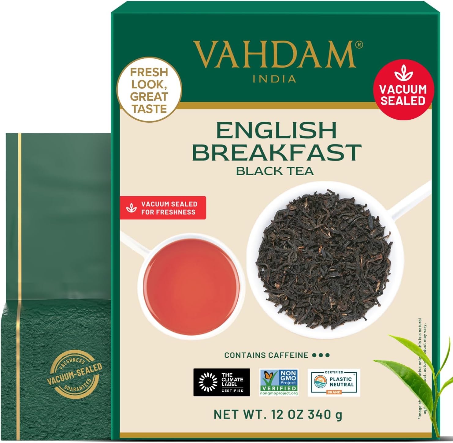 VAHDAM, Original English Breakfast Black Tea Leaves 340g (170+ Cups) Non GMO, Gluten Free | Strong, Robust & Aromatic Loose Leaf Tea | Unblended Single Origin Loose Leaf | Vacuum Sealed Pack