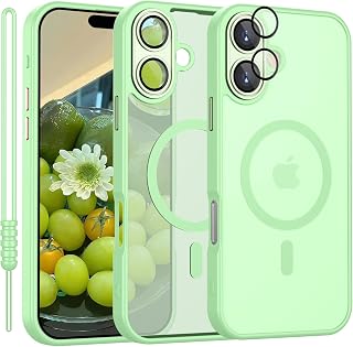 YUANDMI für iPhone 16 Plus Hülle kompatibel mit MagSafe, Hanyhülle für iPhone 16 Plus Magnetisch Dünn Matte Touch Kameraschutz, Anti-Gelb rutschfest Kratzfest Schutz Stoßfest Hülle Hell Grün