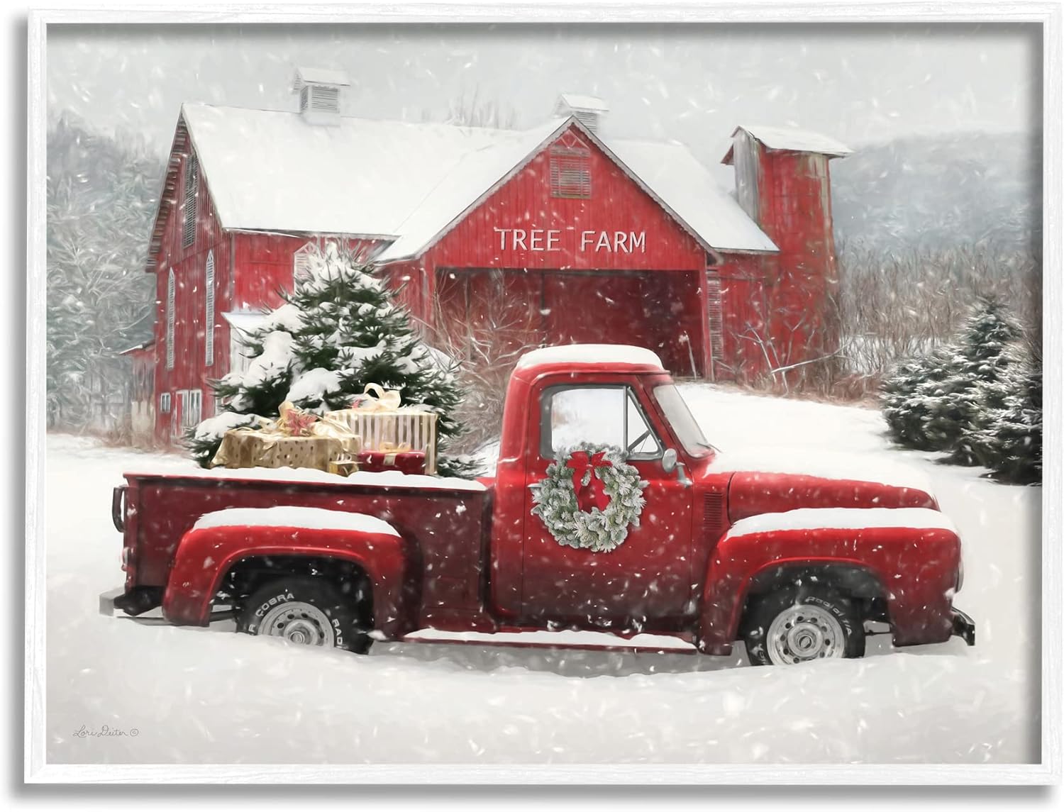 Stupell Industries Tree Farm Red Truck Wintery Snow Flurries, Design by Lori Deiter
