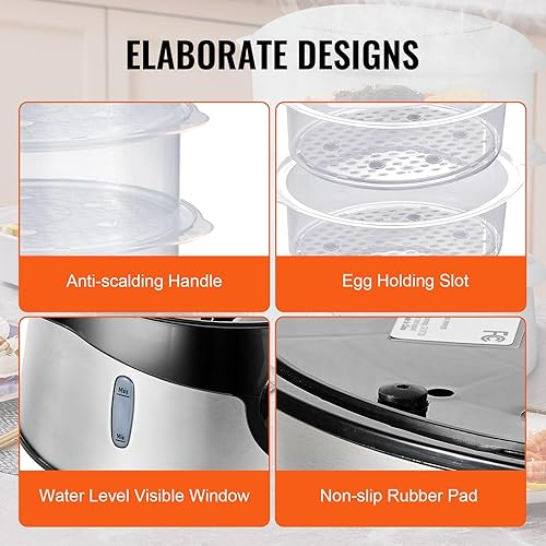 Miniatura 6 de VEVOR Electric Food Steamer, 9.5Qt Electric Vegetable Steamer with 3-Tier Stackable Trays, Food-Grade Food Steamer for Cooking with 60 Min Timer,