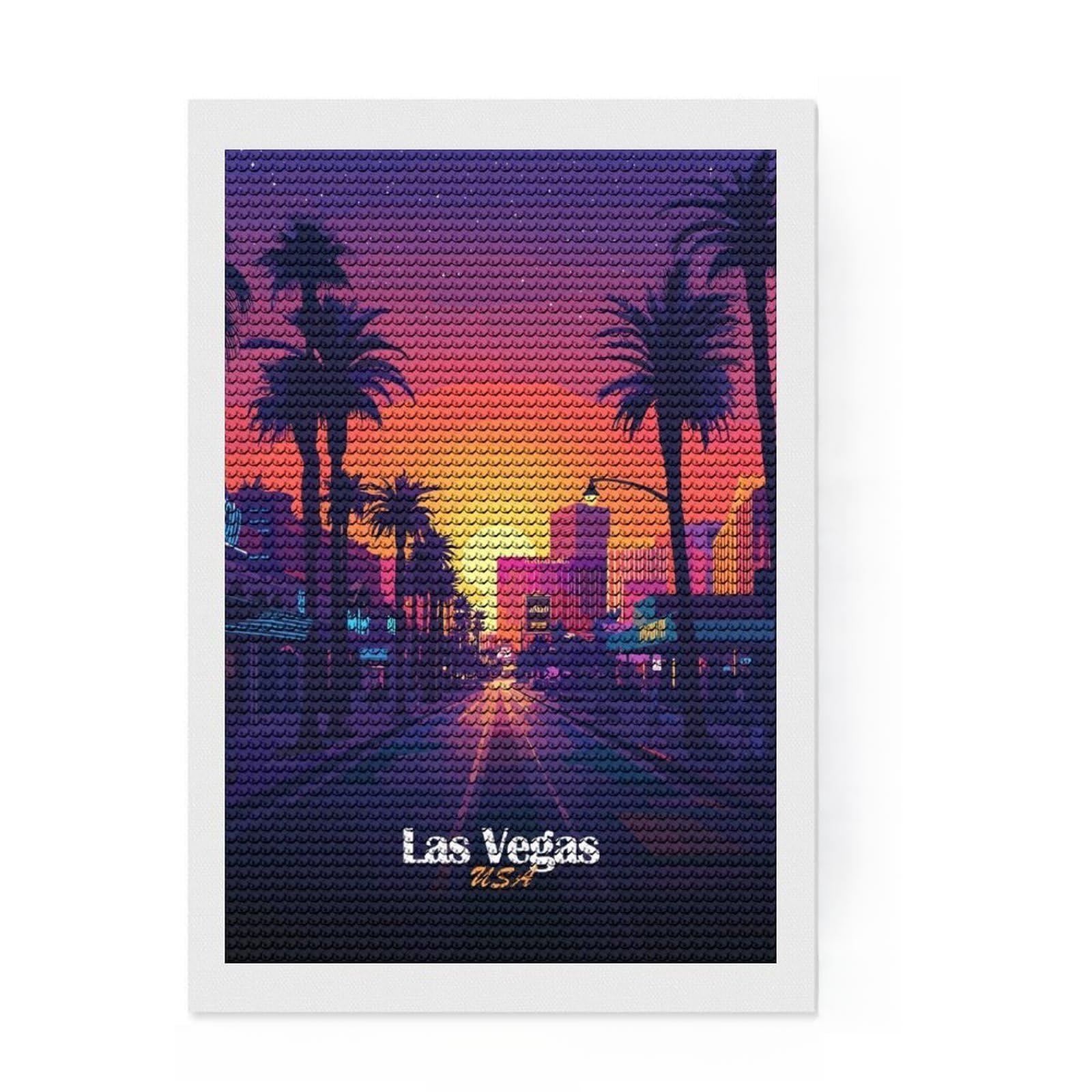 Junmoney Las Vegas Sunset Cityscape Diamond Art Kit 8"x12", for Women, Full Kit Included, Boho Decor, Birthday Gift, Creative Leisure Activity