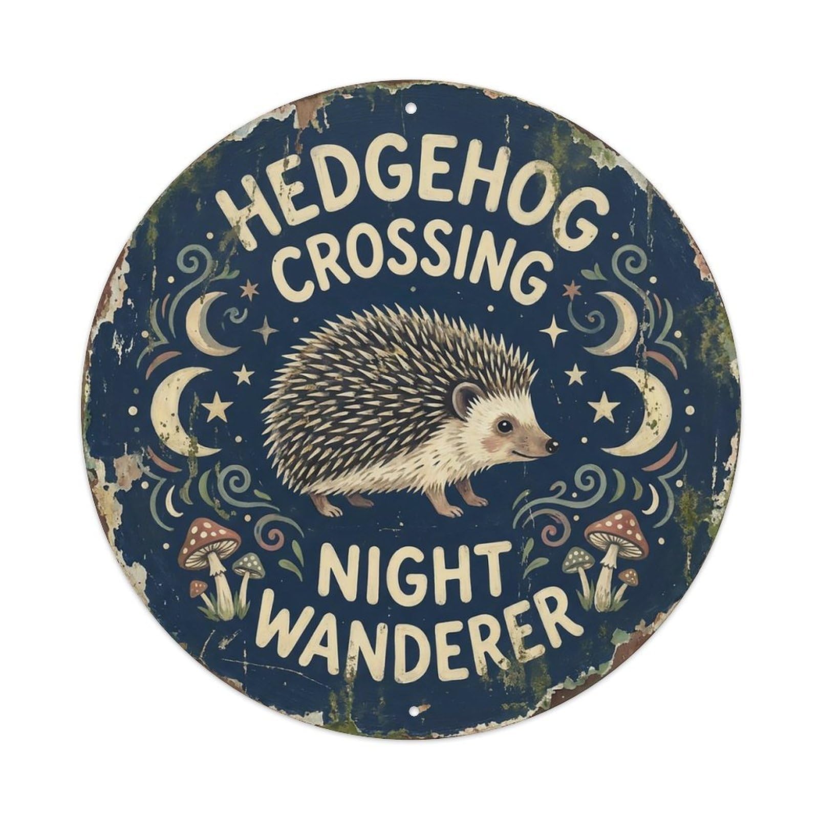 Cxhjca 8X8inch(20X20cm) Hedgehog Crossing Night Wanderer Metal Tin Sign