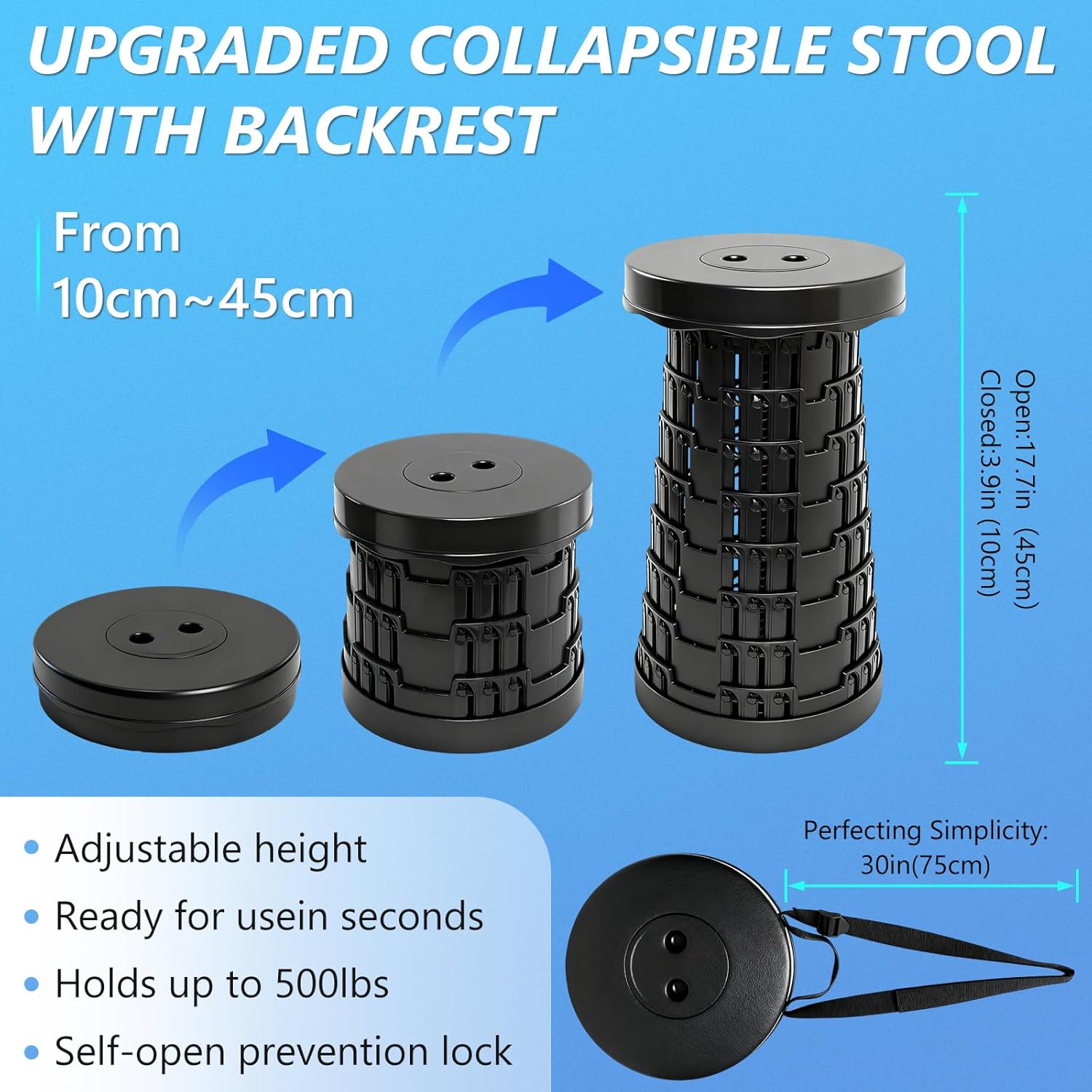Upgraded Collapsible Stool with Table Top, Portable Telescopic Seat, Folding Stool for Camping Gardening Fishing Hiking BBQ, Tabletop Diameter 19.7 inches