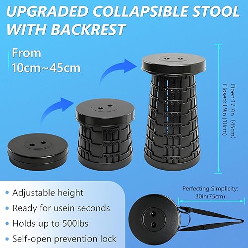Miniatura 3 de Taburete plegable mejorado con mesa, asiento telescópico portátil, taburete plegable para camping, jardinería, pesca, senderismo, barbacoa, diámetro