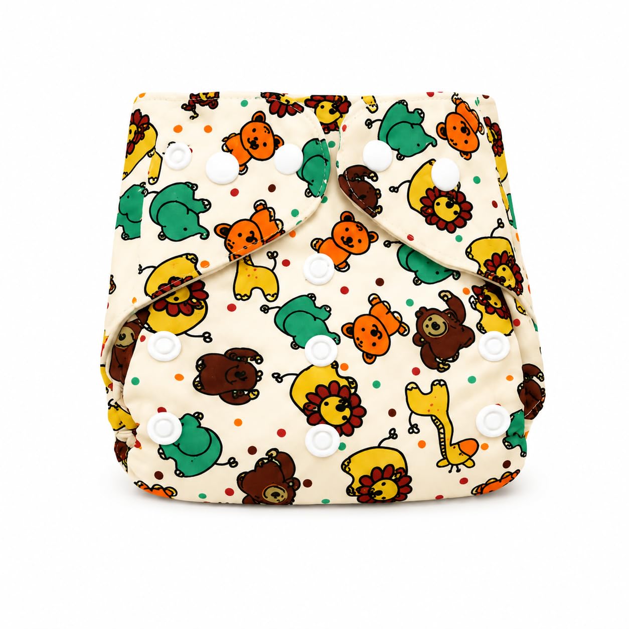 cute cartoon printed baby cloth diaper with adjustable snap buttons, reusable & washable baby nappy (animal print) pack of 1