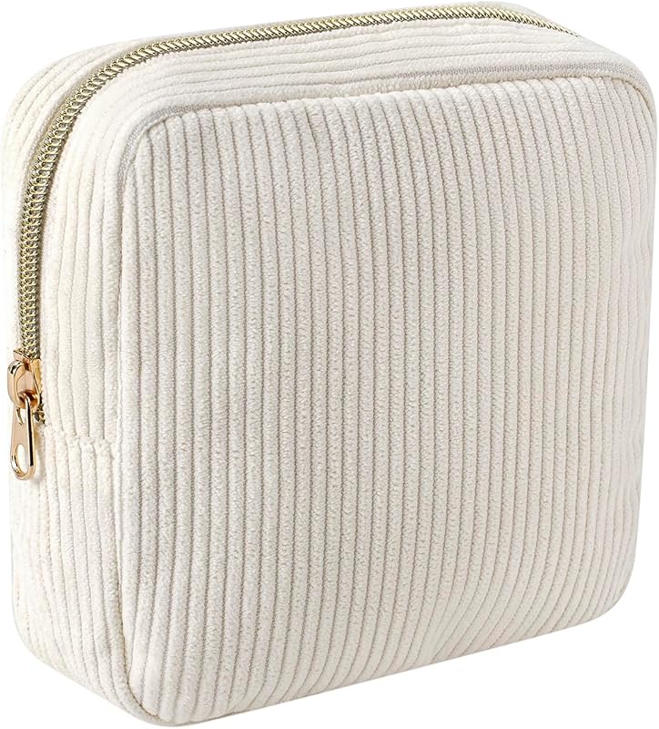 Necessaire de maquiagem pequena uekeboag em veludo cotelê com zíper e estampa de urso, 14Beige