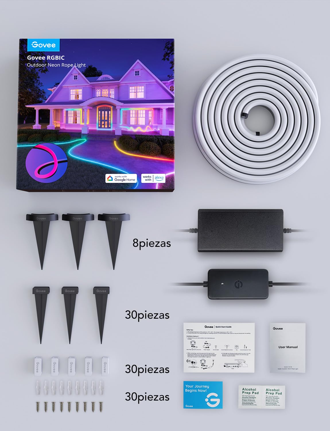 Govee Tira de LED de Neón 10M, RGBICW Tira de LED, App&WiFi Control, IP67 | 16M Colores DIY, 64+ Modos de Escenas, Sync Música, Alexa y Google Assistant, Instal. Fácil, Jardín/Patio/Muros/Camino